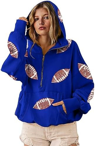 SeekMe Women Game Day Sweatshirt Sequin Football Hoodies Pullover Fall Top | Amazon (US)