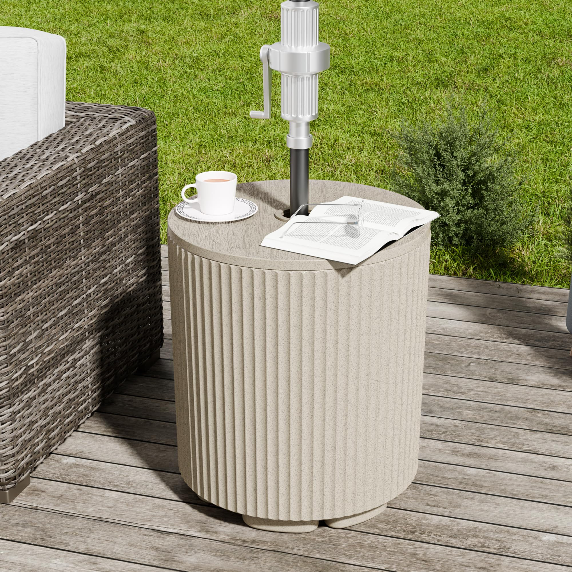 Amazon.com: Diyfire Outdoor Umbrella Stand, Free-Standing Umbrella Side Table with Hole, Patio Umbrella Water Fill Base, Fluted Outdoor Side Table Umbrella Stand, Beige : Patio, Lawn & Garden | Amazon (US)