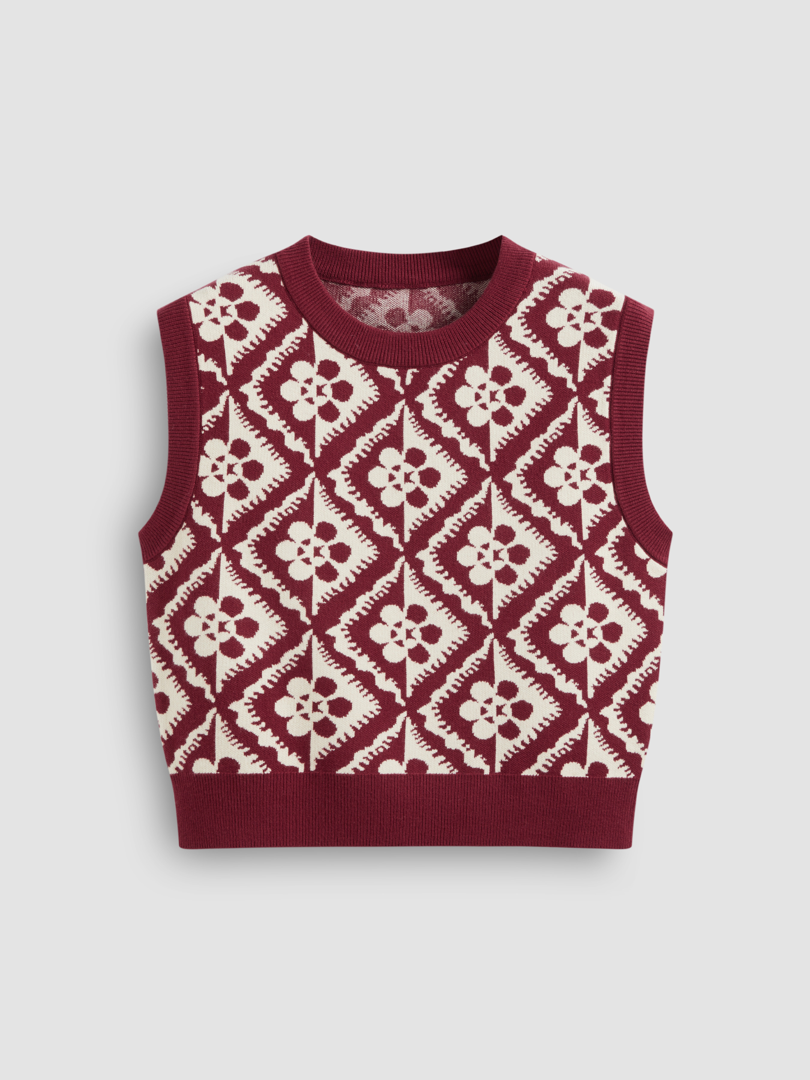 Knit Fabric Knit Round Neckline Geometric Vest For School | Cider