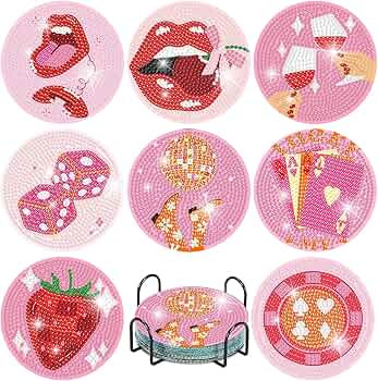 Canrichshop Pink Vintage Diamond Paintings Coasters Kits Set,8 Pieces Retro Funny Drinks Diamond ... | Amazon (US)