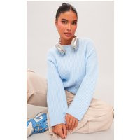 Petite Baby Blue Oversized Fluffy Knitted Jumper, Baby Blue | PrettyLittleThing IE
