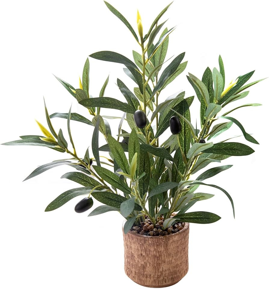 Indoor Fake Olive Plant 12 inch Faux Silk Leaves with Black Rustic Planter Medium Size Perfect Ar... | Amazon (US)