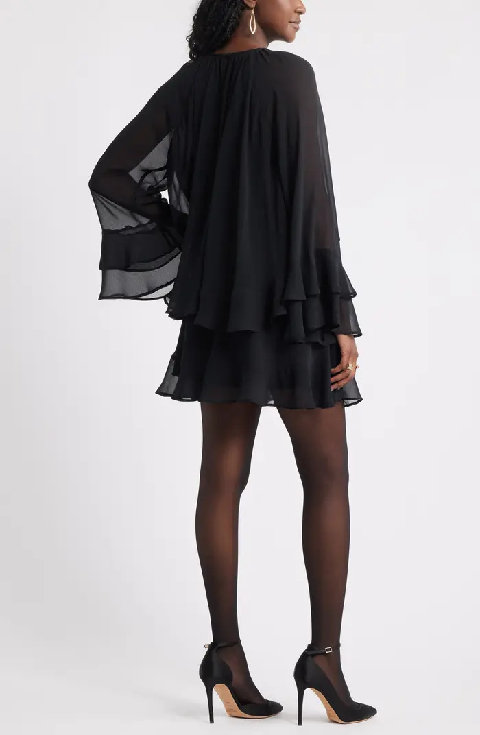 Tiered Long Sleeve Chiffon Minidress | Nordstrom