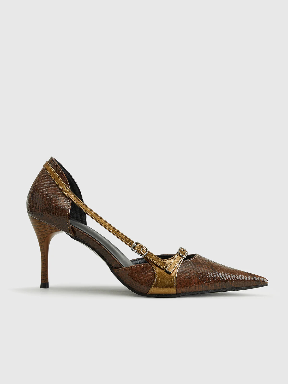 Snakeskin Printed Buckle Pumps | Commense