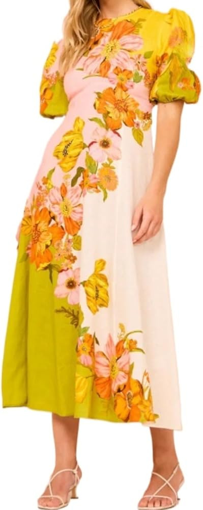 Puff Sleeve Maxi Dress Women Summer Graffiti Y2k Dress Vintage Boho Tropical Dress Floral Colorfu... | Amazon (US)