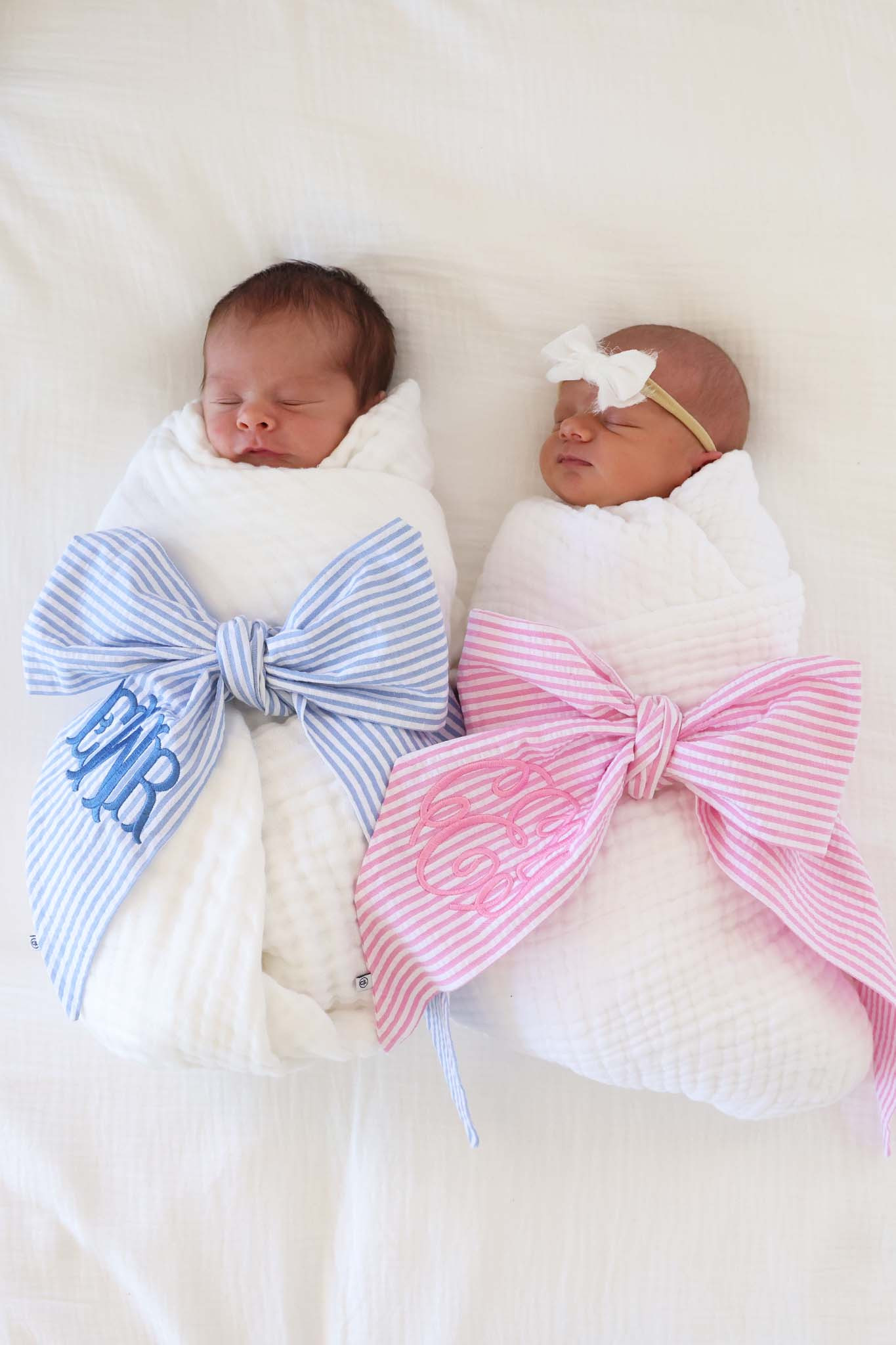 Personalized Newborn Bow Sash | Seersucker | Caden Lane