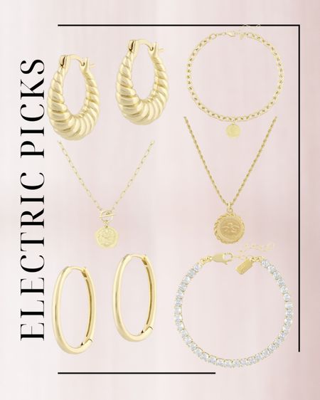 Electric picks, gold jewelry, earrings, necklace, bracelet 

#LTKstyletip #LTKunder100 #LTKSeasonal
