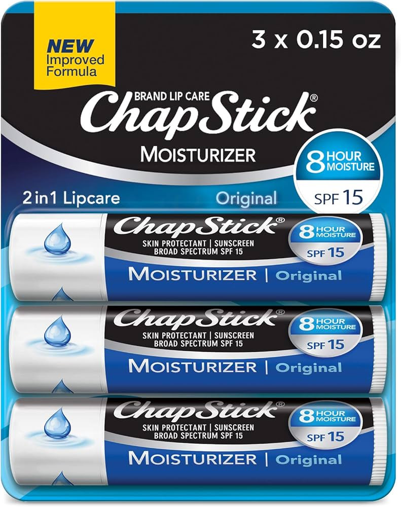ChapStick Moisturizer Original Lip Balm Tubes, SPF 15 and Skin Protectant - 0.15 Oz (Pack of 3) | Amazon (US)