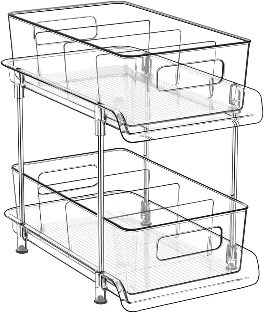 HIHEGD 2 Tier Bathroom Storage Organizer with Dividers, Clear Under Sink Organizers and Storage P... | Amazon (US)