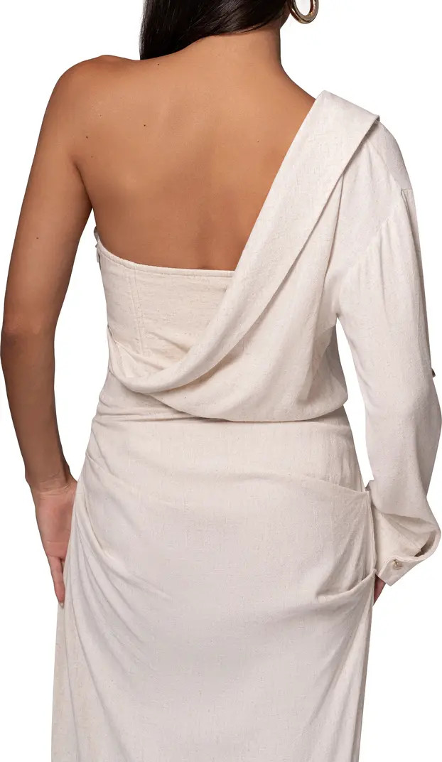 Evita Single Long Sleeve Cotton & Linen Maxi Dress | Nordstrom