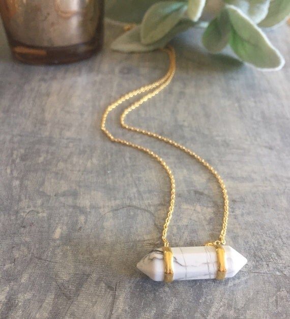 White Pointed Marble Pendant With 14K Gold Plated Chain/Gift For Her/Handmade/Birthday Gift | Etsy (US)