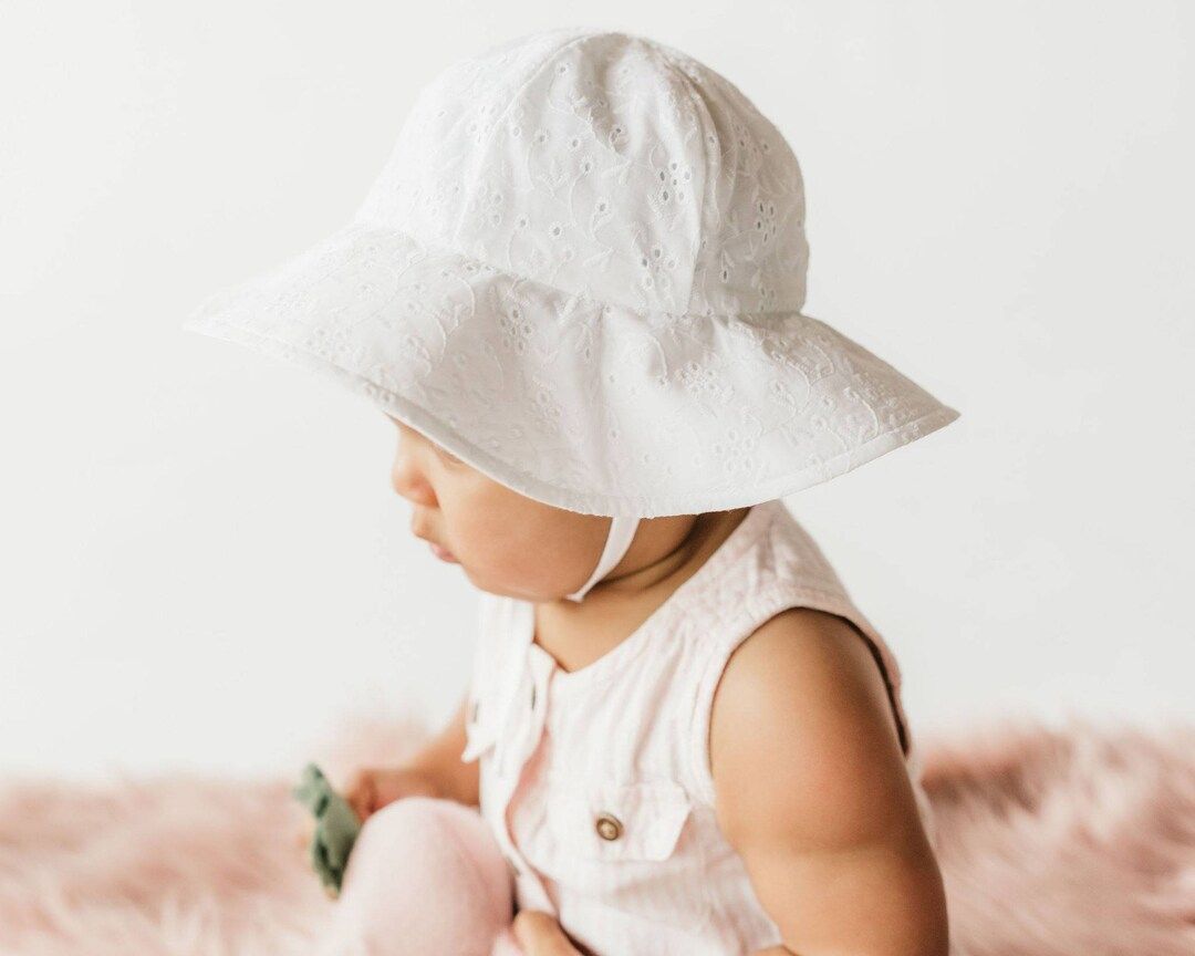 Wide Brim White Eyelet Baby Sun Hat Sun Protection Baby - Etsy | Etsy (US)