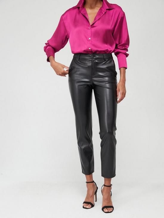 V by Very Faux Leather Slim Cigarette Trouser - Black | Very (UK)