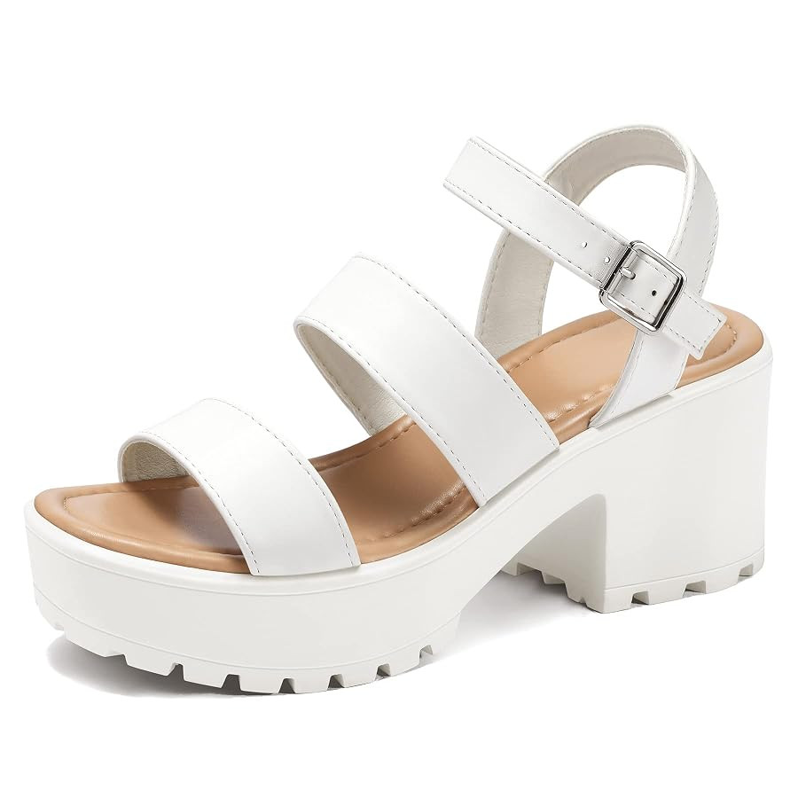 mysoft Women's Platform Sandals Ankle Strap Open Toe Lug Sole 3 Inch Chunky Block Heeled Sandals | Amazon (US)