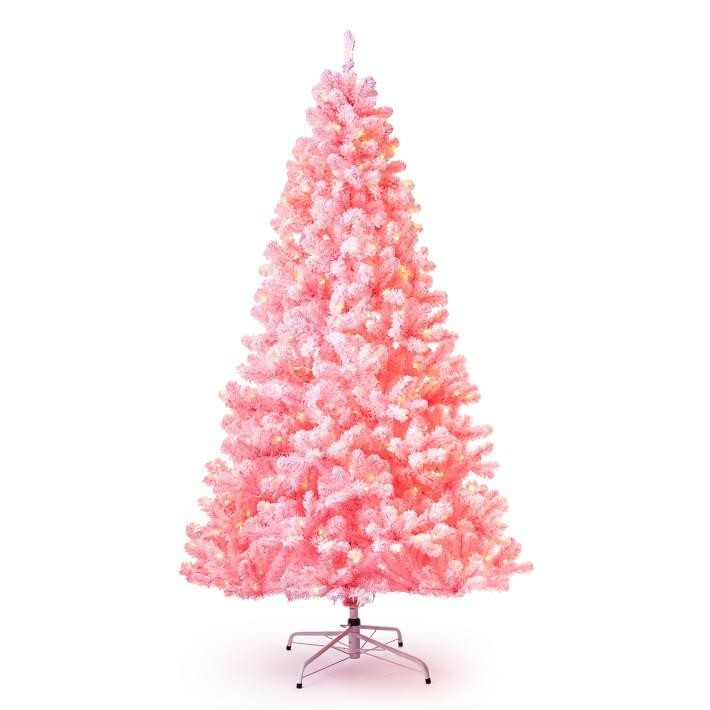 7.5' Pink Flock Artificial Christmas Tree with 600 Warm White LED Lights | King of Christmas