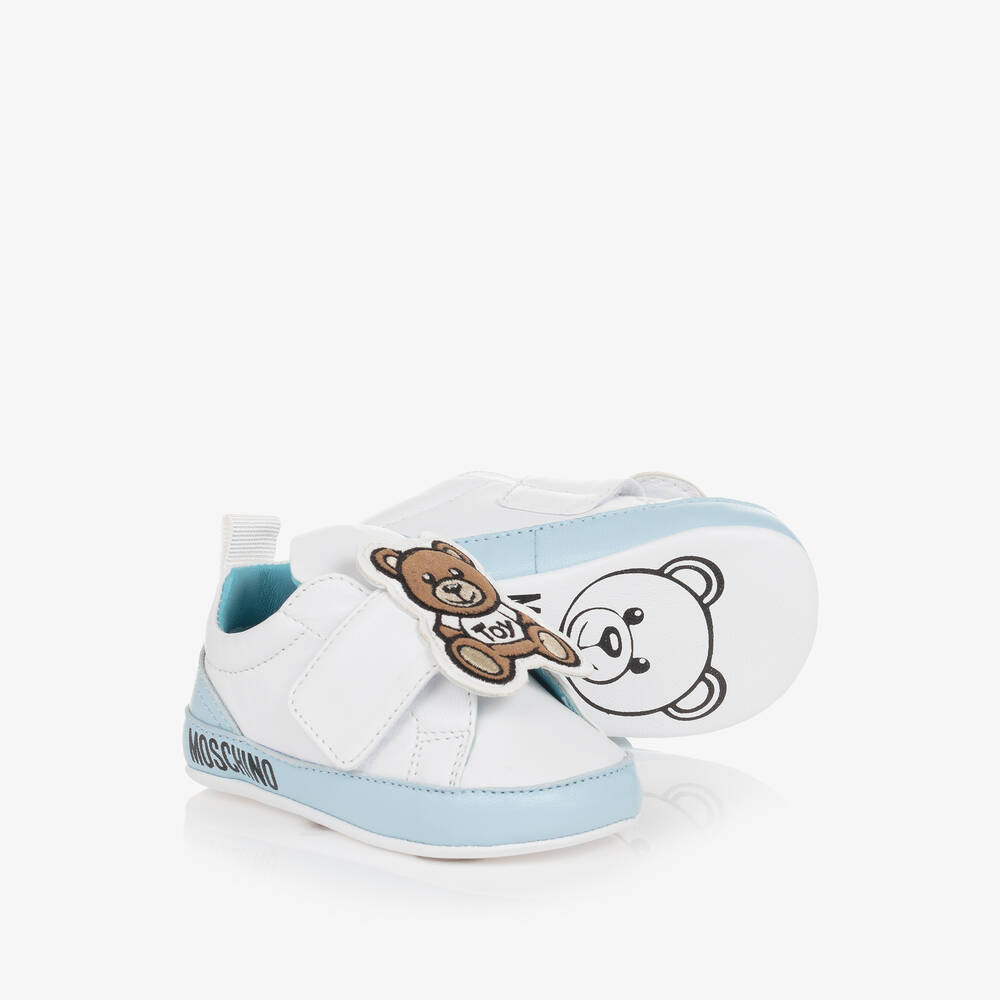 Boys White & Blue Leather Pre-Walkers | Childrensalon