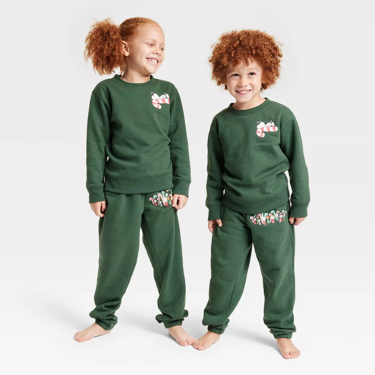 Kids' Peanuts Matching Family Holiday Jogger Pants - Dark Green | Target
