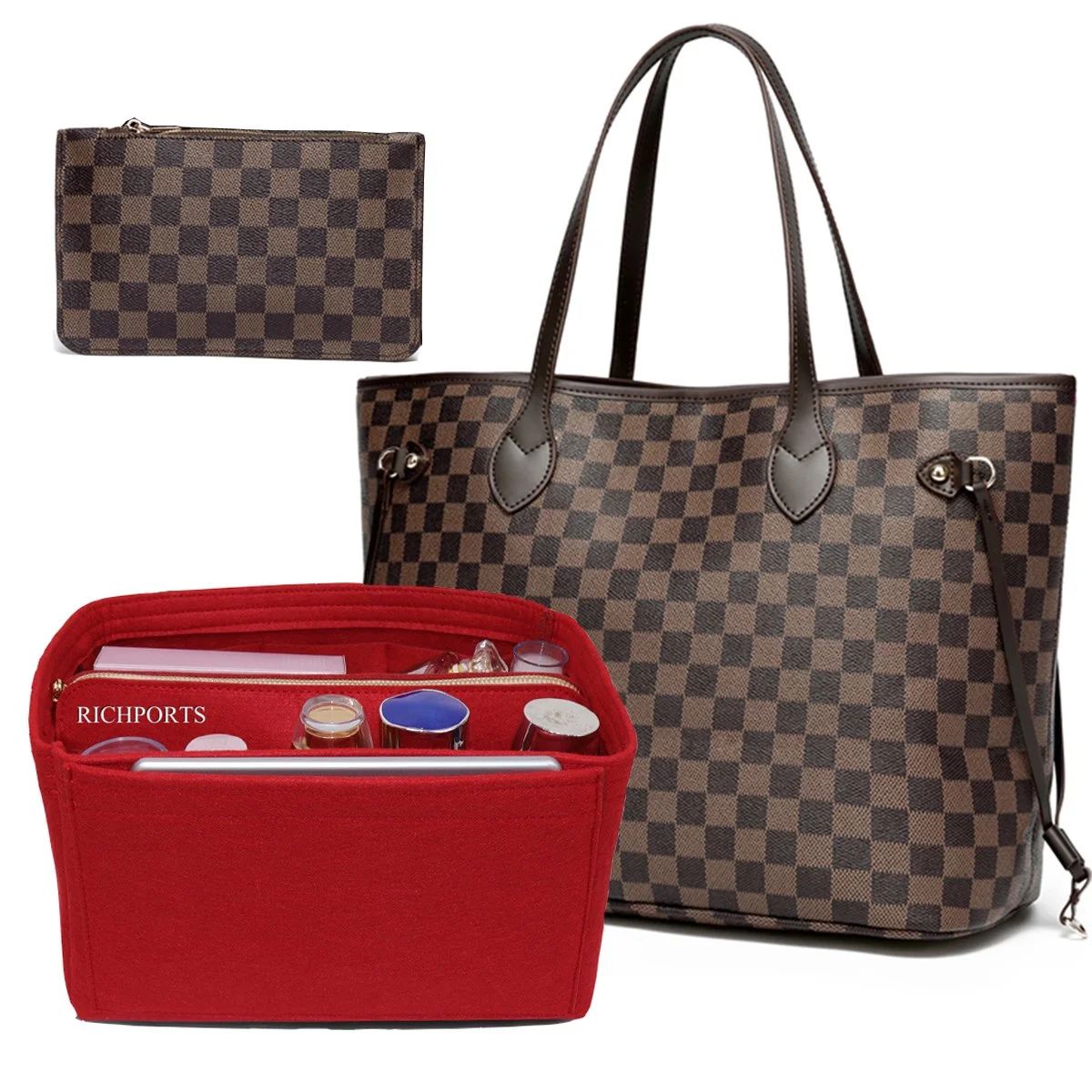 RICHPORTS Checkered Shoulder Tote Bags for Womens Leather 3pcs Set Brown | Walmart (US)