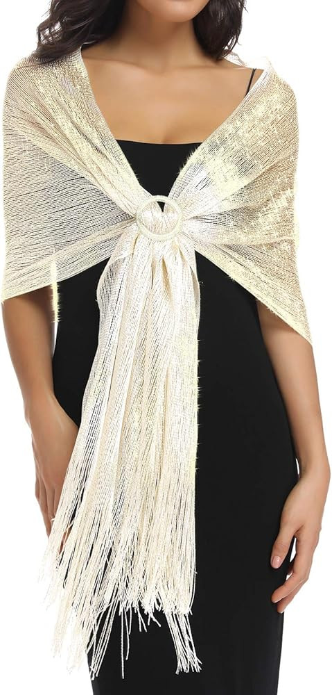 Rheane Sparkling Metallic Shawls and Wraps with Buckle for Evening Party Dresses Wedding Party | Amazon (US)