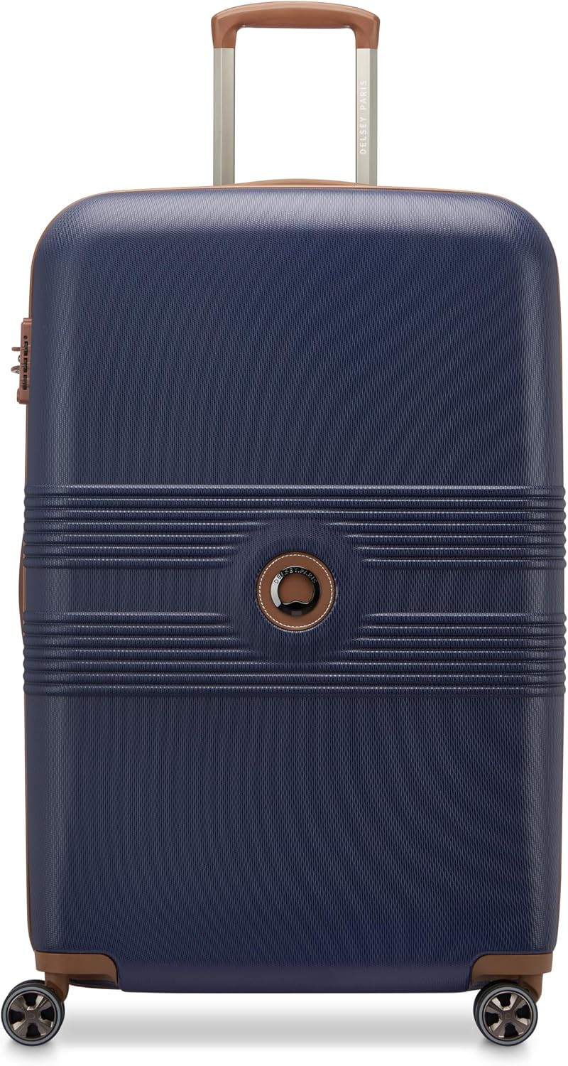 DELSEY PARIS Flanerie SE - Hardside Checked In Luggage 28 Inch - 360° Dual Spinner Wheels - TSA Lock - Lightweight Polycarbonate Travel Suitcase with Vegan Leather, Blue | Amazon (US)