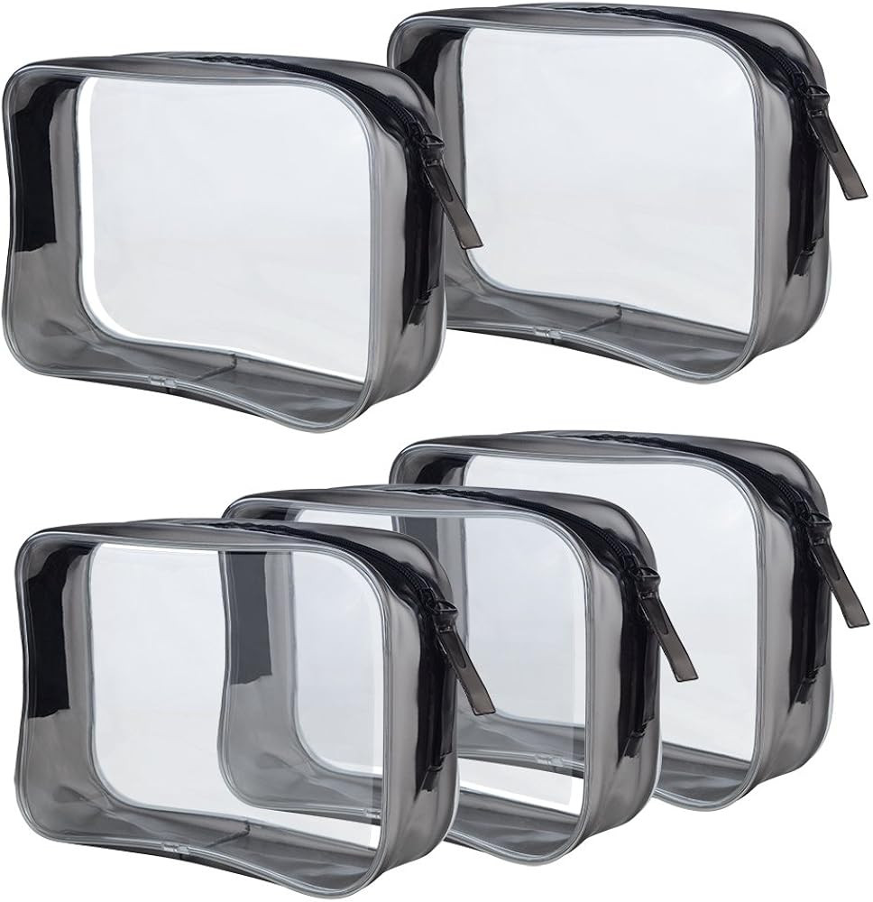 5 Packs Clear Cosmetics Bag TSA Approved, Wobe PVC Zippered Toiletry Carry Pouch Portable Makeup Bag | Amazon (US)