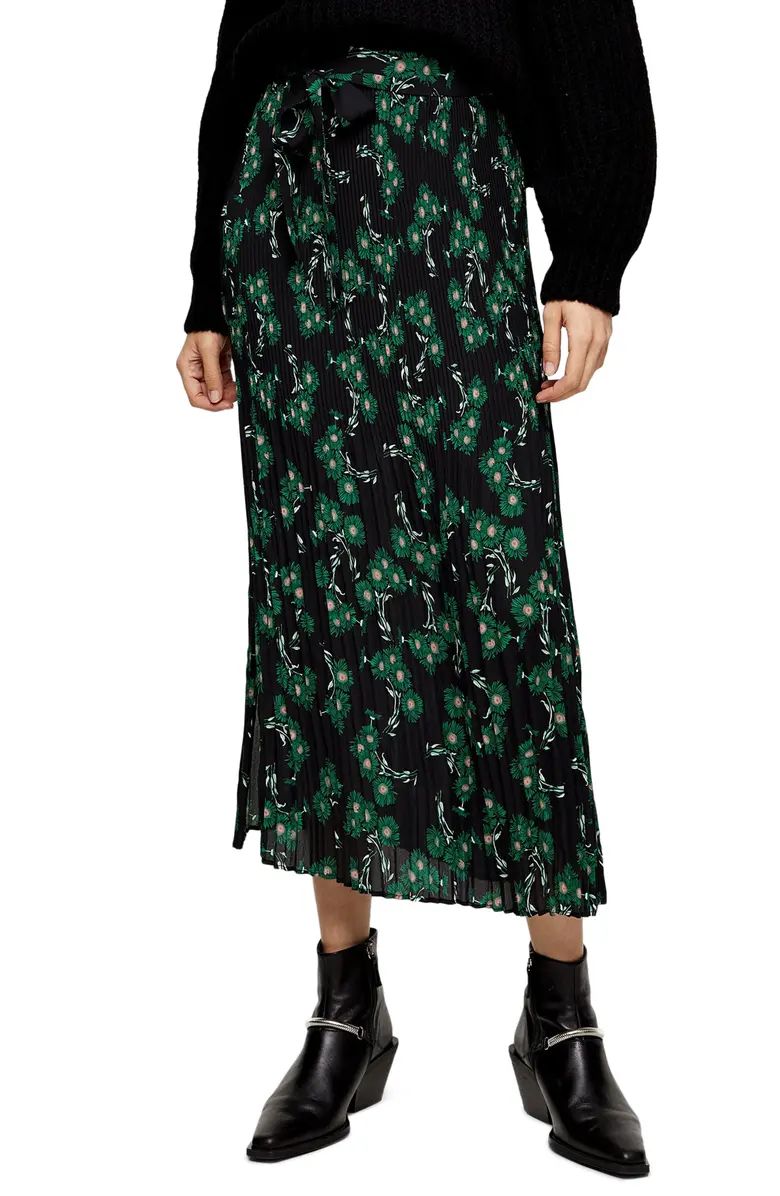 Archive Crystal Floral Pleated Midi Skirt | Nordstrom