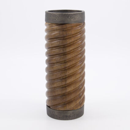 Wooden Twisted Barrel Candle Holder 25x9cm | TK Maxx