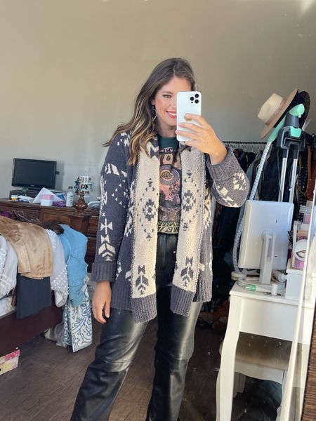 Aztec cardigan fits tts and so does the band tee. I sized down in the pants. 

Target, target cardigan, target clothes, fall clothes, fall outfit, leather pants, Knox rose

#LTKSeasonal #LTKunder50
