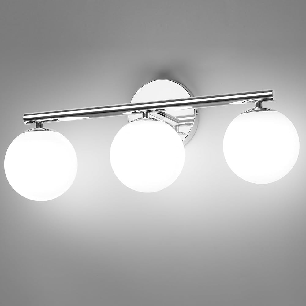 Bathroom Vanity lights, Mid-Century Modern Chrome Bathroom Light Fixtures, 3-Light Bathroom Light... | Amazon (US)