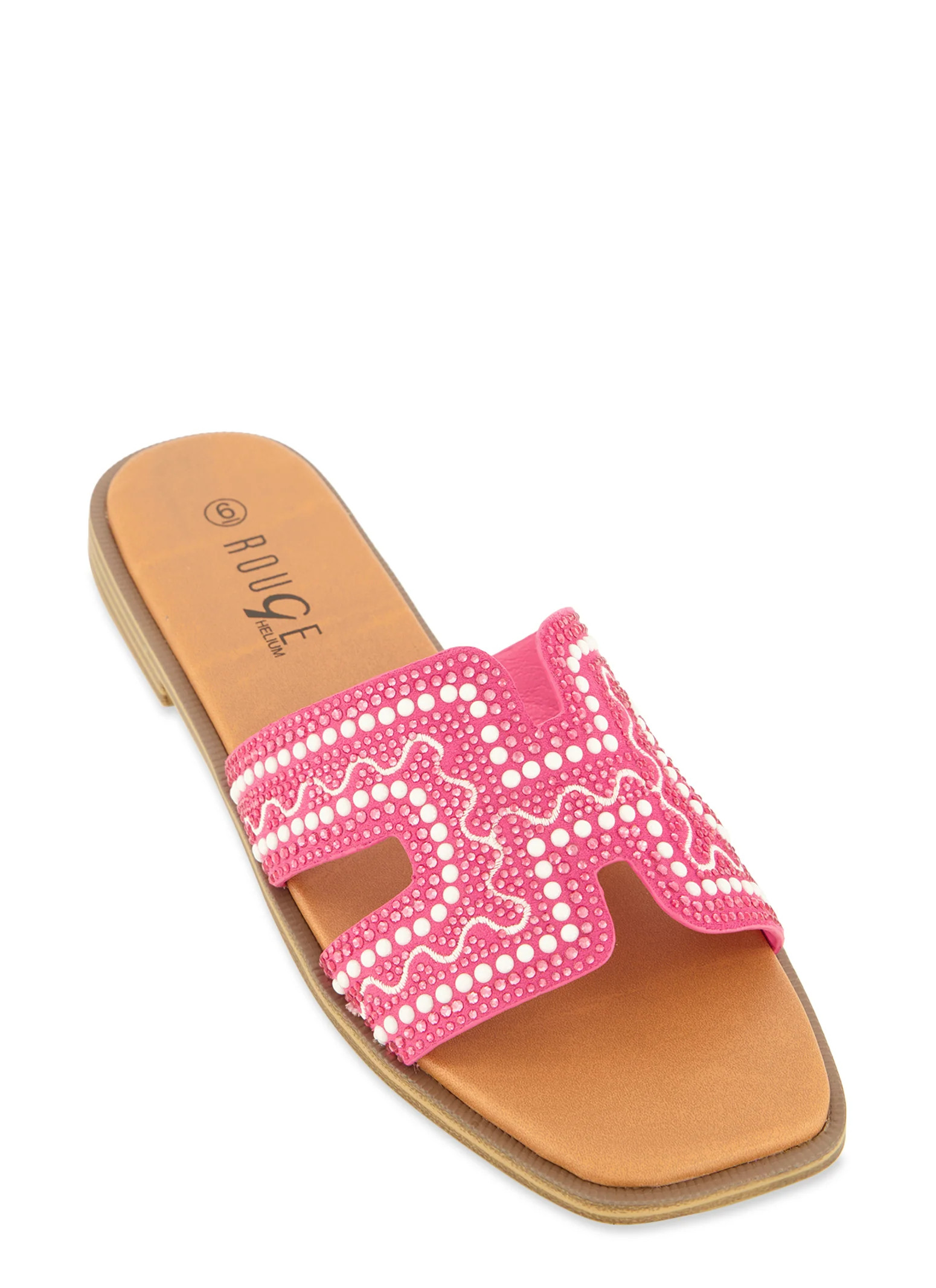 Faux Pearl Cut Out Band Slide Sandals | Rainbow Shops