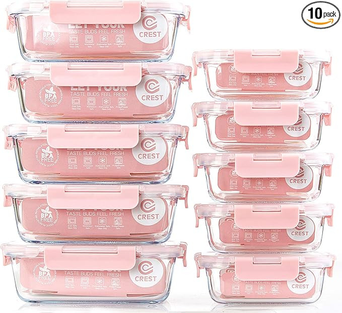 C CREST [10 Pack] Glass Meal Prep Containers, Food Storage Containers with Lids Airtight, Glass L... | Amazon (US)