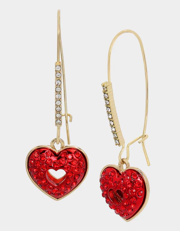 LOOK INTO YOUR HEART DROP HOOK EARRINGS RED | Betsey Johnson