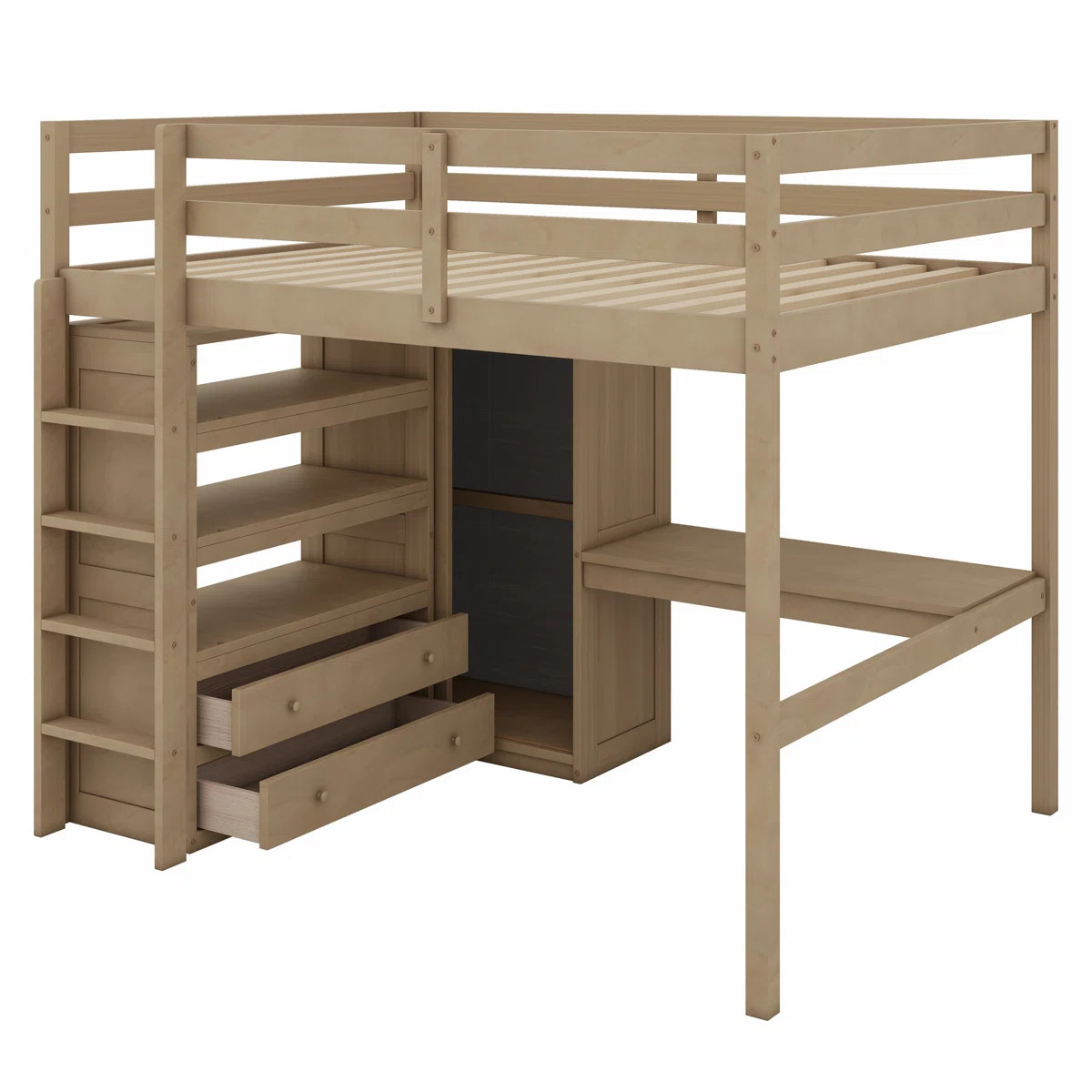 Harriet Bee Wood Loft Bed With Built-In Wardrobe, Desk, Storage Shelves And Drawers | Wayfair | Wayfair North America