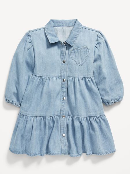 Long-Sleeve Button-Front Tiered Dress for Toddler Girls | Old Navy (US)