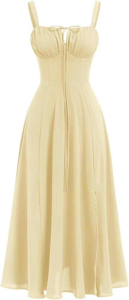 Women Floral Corset Dress Summer Dress 2024 Boho Flowy Slit Lace Up Midi Dresses Going Out A Line... | Amazon (US)