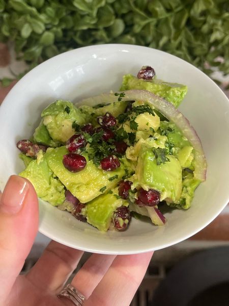 Avocado salad- avocado, pomegranate, red onion, cilantro, S&P, olive oil & lemon juice 

#LTKhome #LTKfindsunder50 #LTKfindsunder100