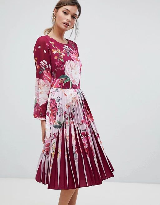 Ted Baker Pleated Midi Dress in Serenity Floral Print | ASOS US