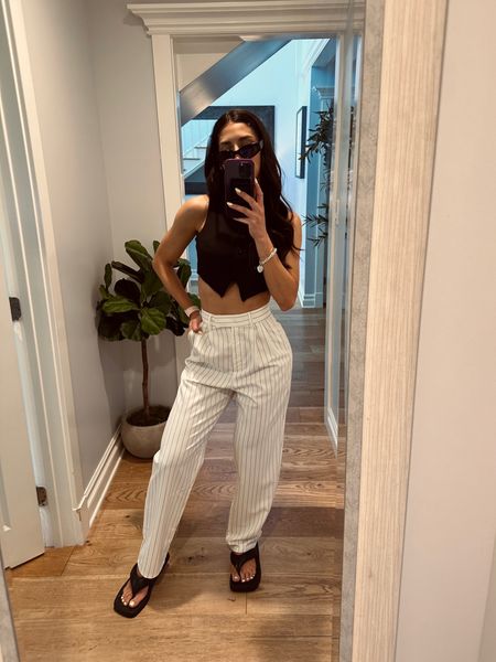 Off to lunch 🥗 #trousers #pinstripedpants #vest #sunnies #sunglasses #springoutfit #summeroutfit 

#LTKStyleTip #LTKFindsUnder50
