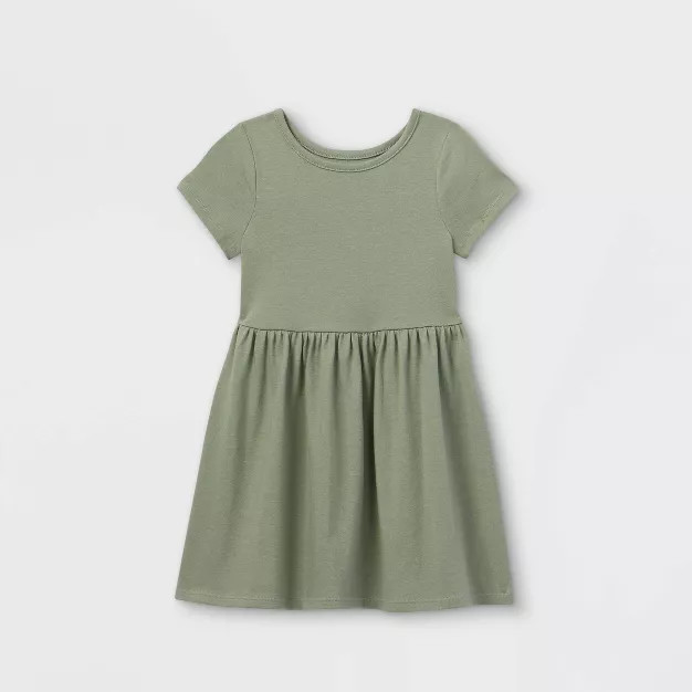 Toddler Girls' Solid Knit Short Sleeve Dress - Cat & Jack™ Olive Green 5T | Target