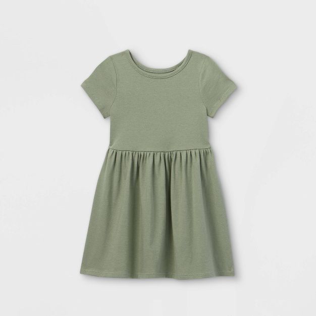 Toddler Girls&#39; Solid Knit Short Sleeve Dress - Cat &#38; Jack&#8482; Olive Green 5T | Target