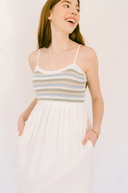 Charming Stripped Crochet Detail Midi Dress | Riah Jane & Co