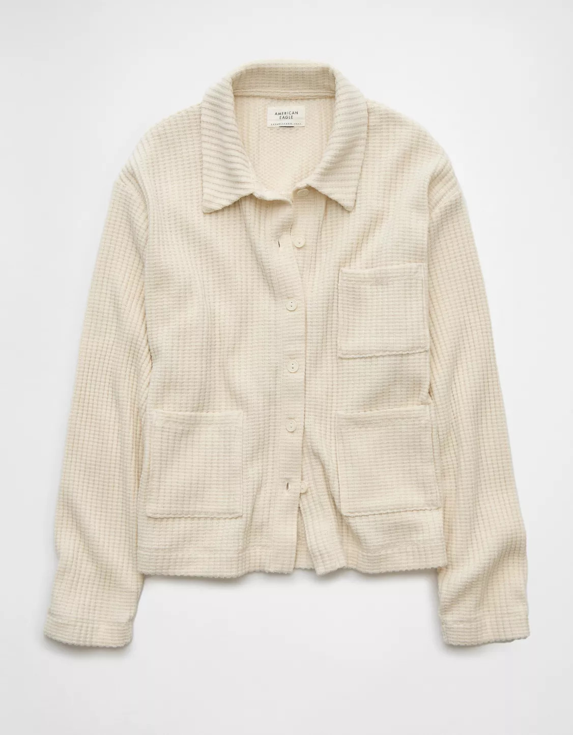 AE Fleece Waffle Button-Up Sweatshirt | American Eagle Outfitters (US & CA)