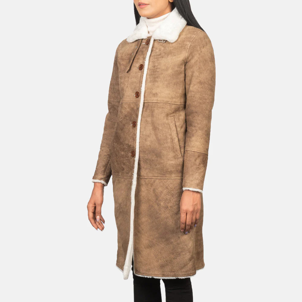 Women's Alina Shearling Brown Leather Coat | The Jacket Maker