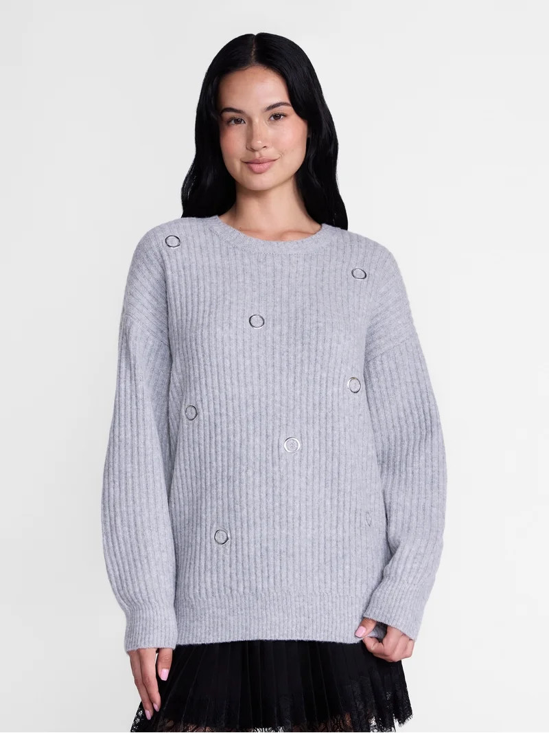 Madden NYC Women's Grommet Sweater with Long Sleeves, Midweight, Sizes XXS-XXL | Walmart (US)