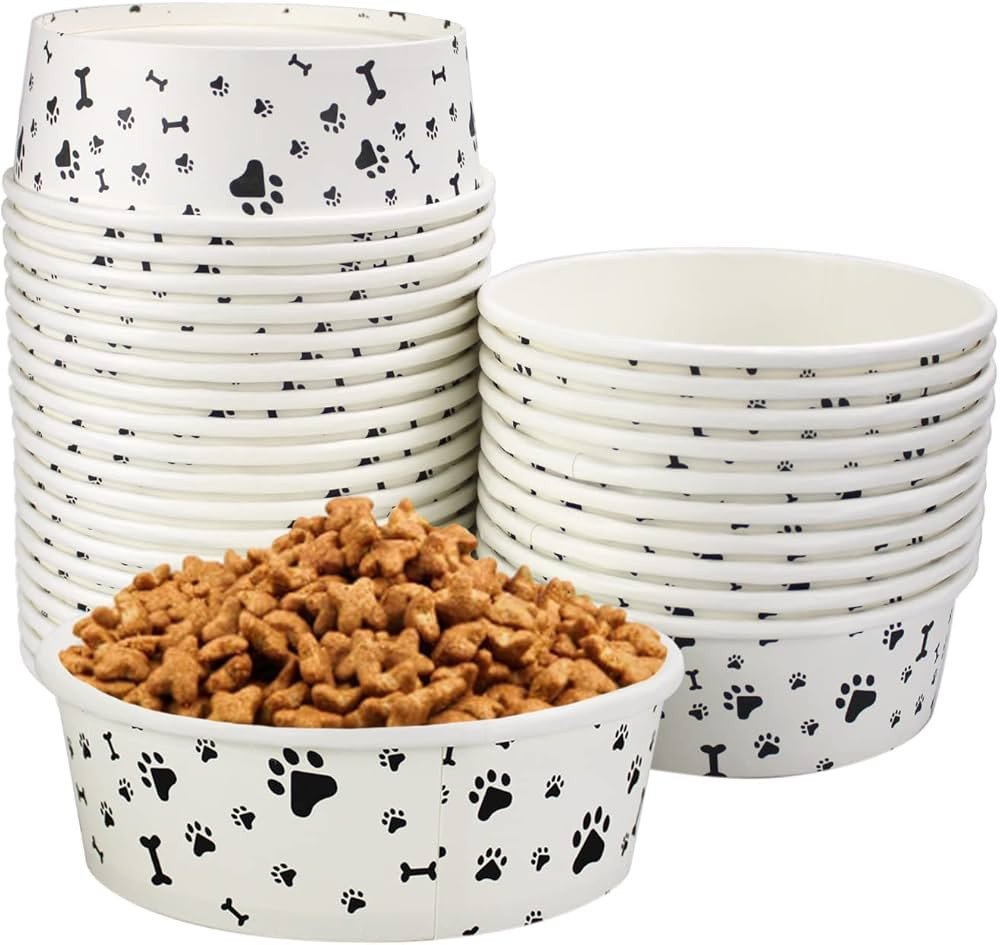 Disposable Dog Bowls, 30 Pcs 16 Ounces Paper Bowls Disposable Pet Bowls Cat Food Bowl Serving Foo... | Amazon (US)