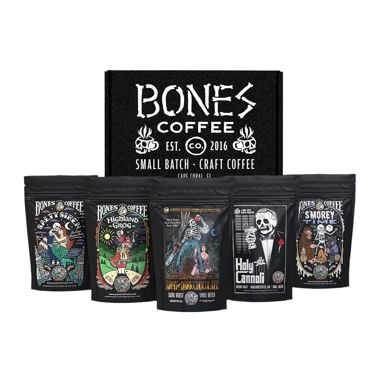 Bones Coffee Company NEW Favorite Flavors Sample Pack, Assorted Flavored Coffee Low Acid Medium R... | Amazon (US)