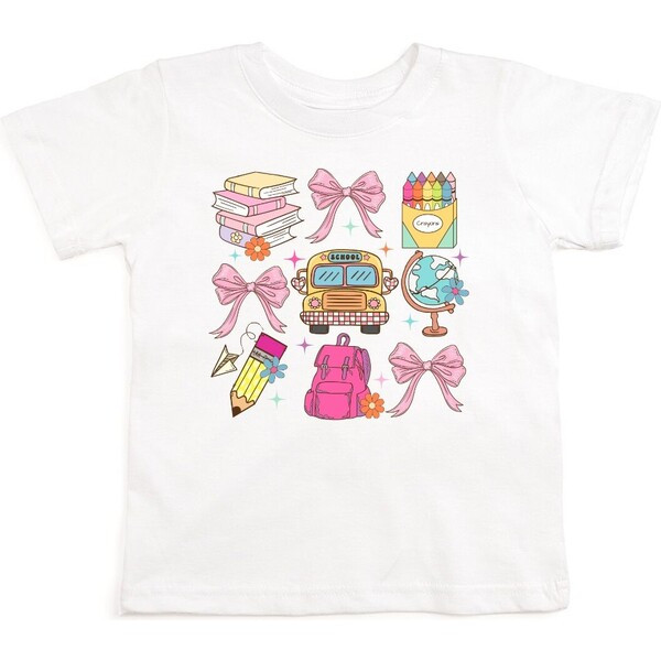 Coquette School Doodle Short Sleeve T-Shirt, White | Maisonette