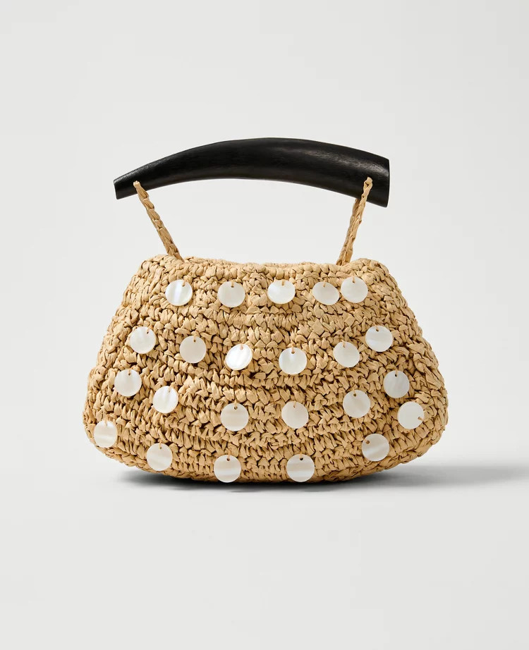 Pearl Embellished Raffia Clutch | Ann Taylor
