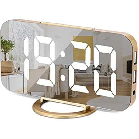 Digital Alarm Clock,LED and Mirror Desk Clock Large Display,with Dual USB Charger Ports,3 Levels Bri | Amazon (US)
