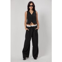 High-Waisted Wide Leg Black Pants Dual Waistband Viscose Trousers | Etsy (US)